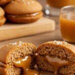 A realistic amateur style picture of Apple Cider Whoopie Pies with Salted Caramel Filling taken by a phone camera