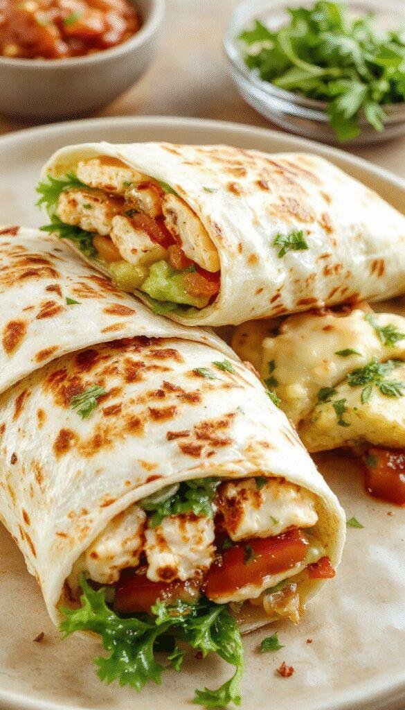 A vibrant image of California Turkey Club Wraps filled with turkey, lettuce, tomato, bacon, and avocado wrapped in a tortilla.