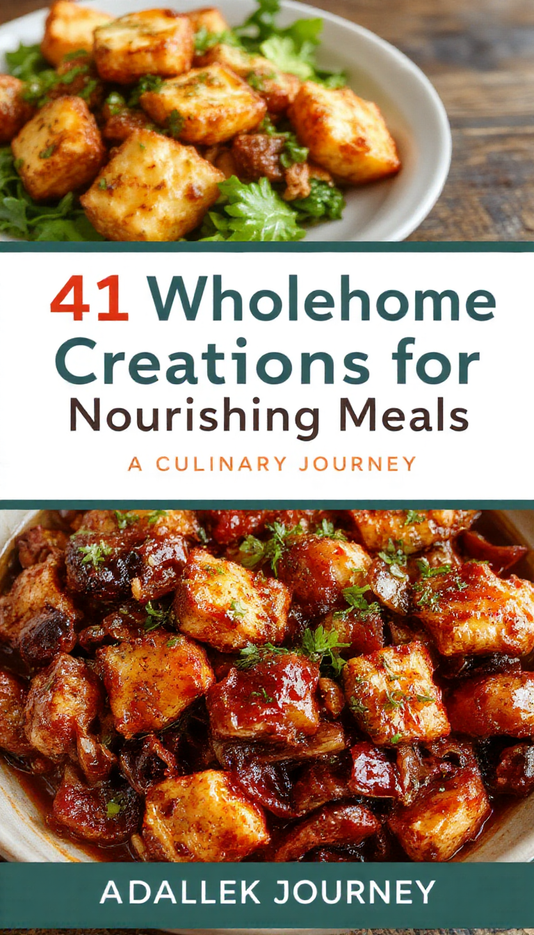 A vibrant collage of 41 colorful and healthy dishes, showcasing a variety of nourishing meals arranged on a rustic wooden table.