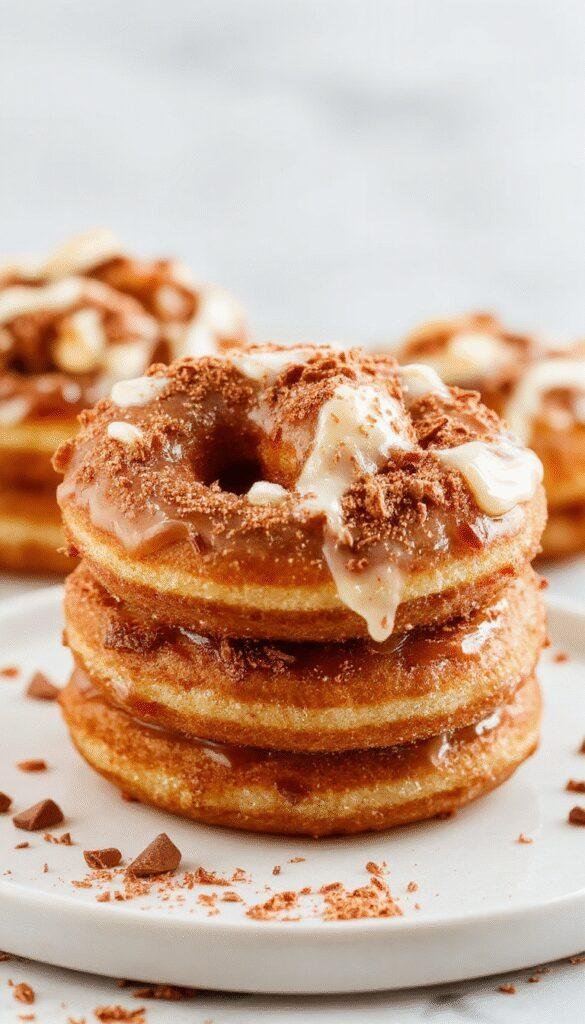 Golden, crispy baked churros rolled in cinnamon sugar served on a rustic plate, with a dipping chocolate sauce nearby.