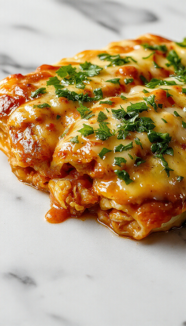 A vibrant plate of cheesy chicken and chile enchiladas topped with melted Kraft natural cheese, garnished with fresh cilantro and sliced avocados on a rustic wooden table