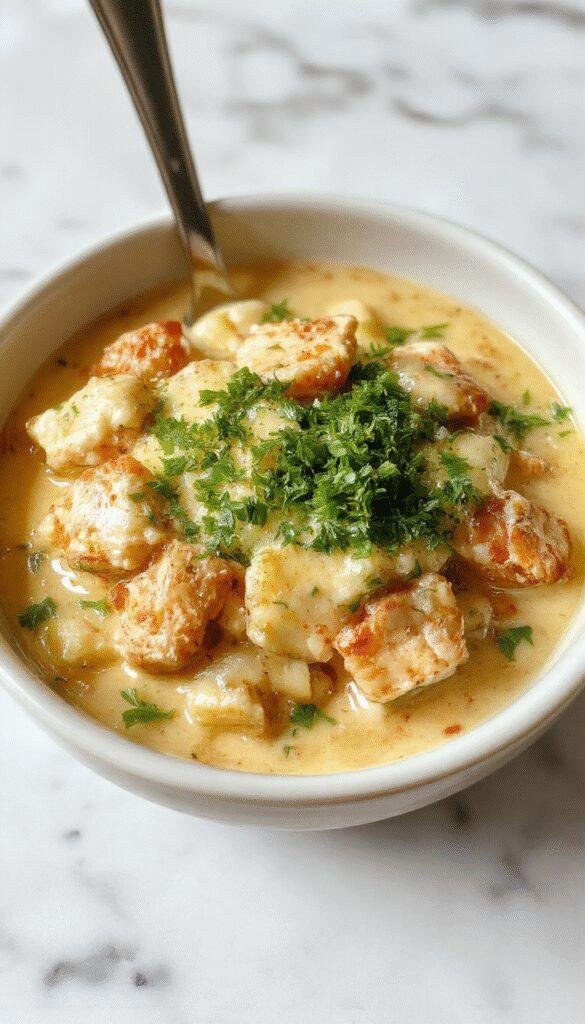 A vibrant plate featuring tender pieces of chicken coated in a rich, creamy sauce served over fluffy white rice, garnished with chopped fresh herbs, with a side of colorful steamed vegetables. The dish is styled on a rustic wooden table, showcasing textures from the smooth sauce and fluffy rice, with bright lighting highlighting the appetizing colors.