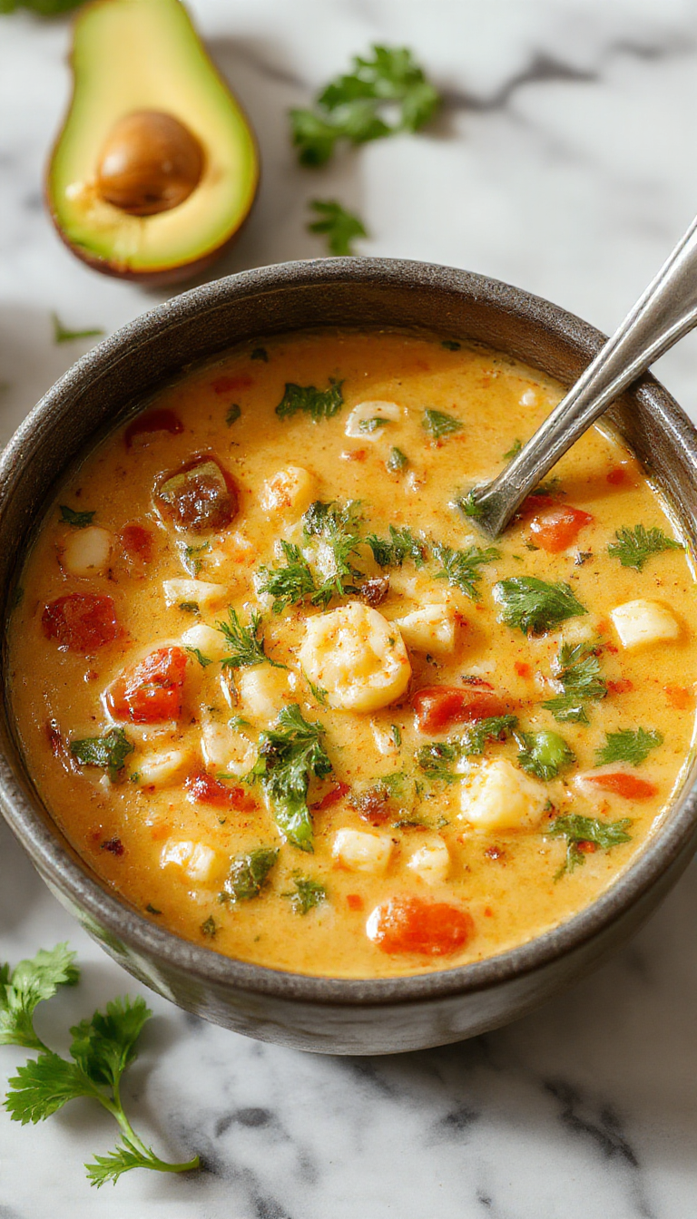 A vibrant bowl of creamy vegetable soup featuring a mix of colorful vegetables such as carrots, celery, and leafy greens, garnished with fresh herbs, served in a rustic white bowl on a wooden surface with a spoon beside it; the soup has a smooth, velvety texture with visible flecks of herbs and vegetables, styled in a bright and inviting setting.