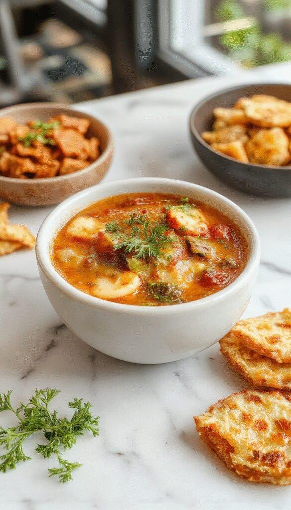 Colorful vegetable soup served in a white bowl with visible chunks of carrots, zucchini, celery, and green beans against a rustic wooden table, garnished with fresh herbs, with a spoon resting beside it, steam rising gently to showcase the crisp textures and vibrant colors of the fresh vegetables.