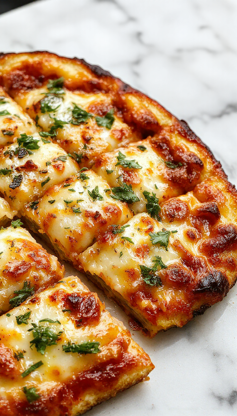 A vibrant zucchini pizza casserole served in a rustic baking dish, layered with golden melted cheese, colorful zucchini slices, cherry tomatoes, and fresh basil, garnished with herbs, displaying a crispy, bubbly top and inviting textures, styled on a wooden surface with a slice plated, bright and appetizing.