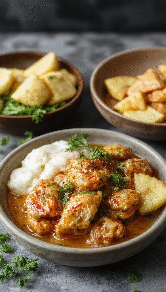 A plate of creamy homemade butter chicken garnished with fresh cilantro and served with steamed basmati rice, on a rustic wooden table.