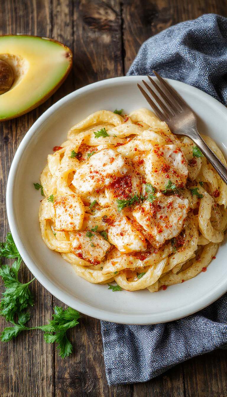 A plate of honey pepper chicken pasta garnished with fresh herbs, showing tender chicken, vibrant peppers, and glossy pasta.
