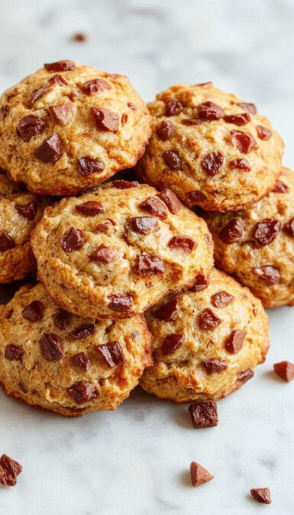 A plate of golden, homemade protein biscuits garnished with fresh berries and a glass of milk, perfect for a healthy breakfast.
