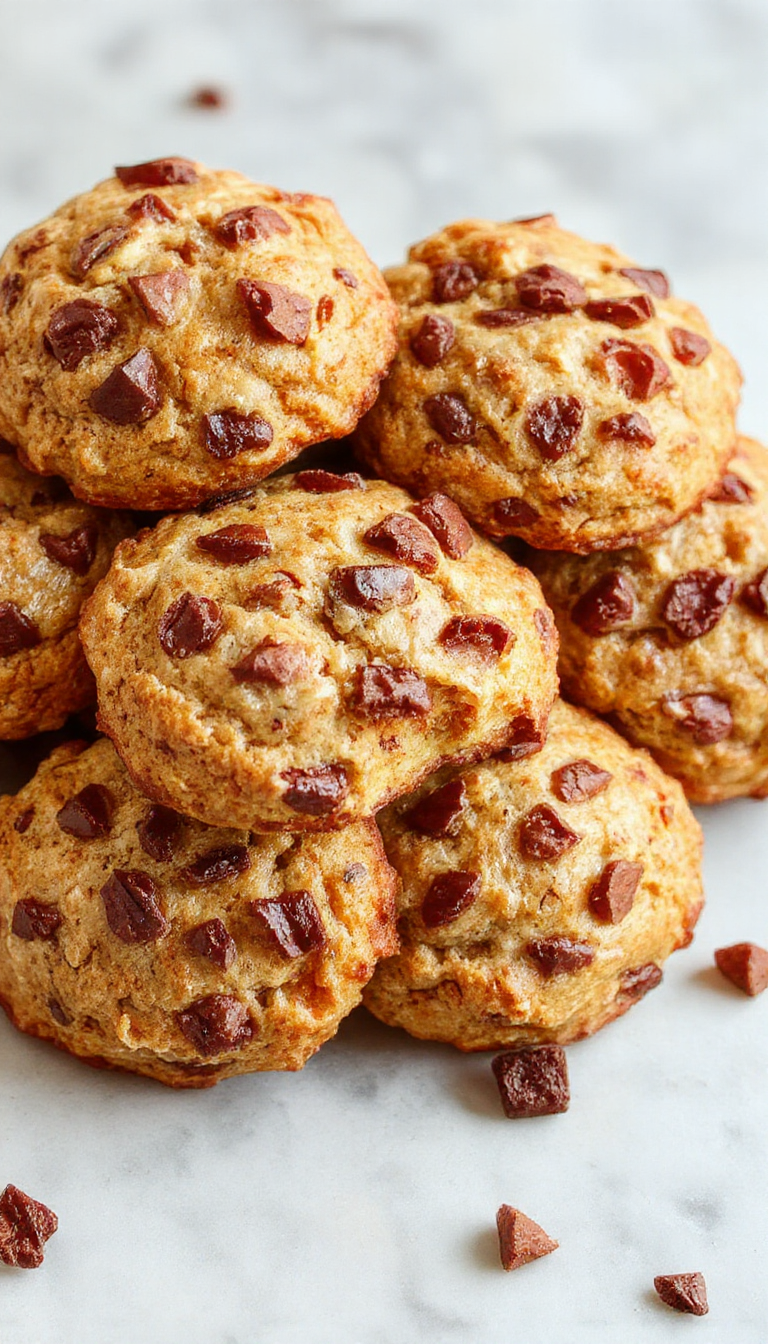 A plate of golden, homemade protein biscuits garnished with fresh berries and a glass of milk, perfect for a healthy breakfast.