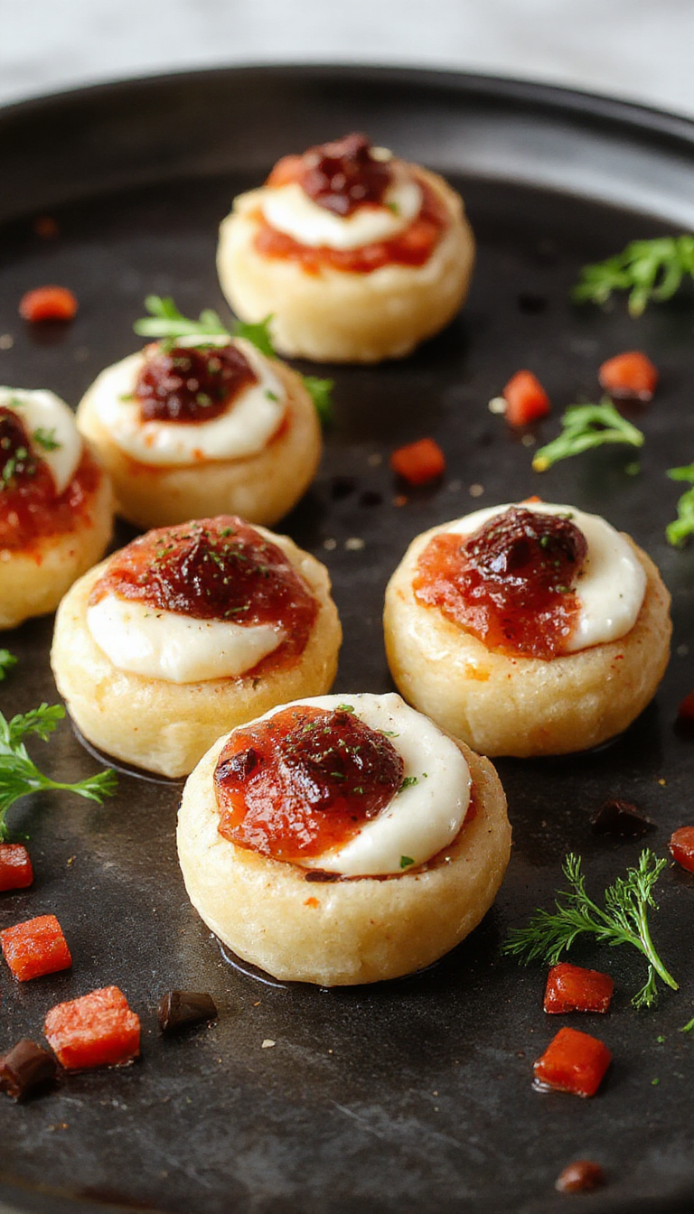 Halloween Eye Bites with salami and mozzarella, featuring creepy eyeball design on a spooky black and orange plate.