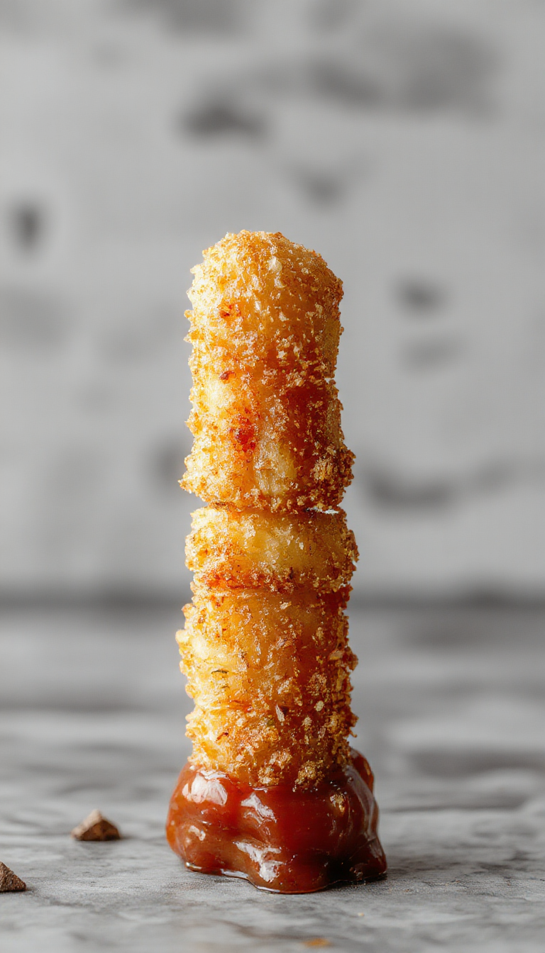Golden crispy air-fried apple sticks dusted with cinnamon on a white plate, garnished with powdered sugar