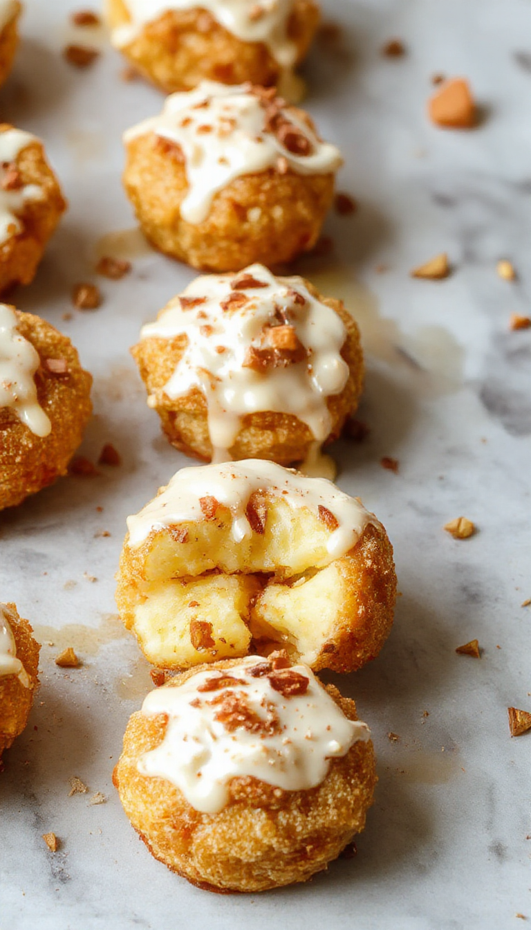 Golden air-fried apple delights served on a plate with a sprinkle of cinnamon and a drizzle of honey, showcasing a wholesome, guilt-free dessert.