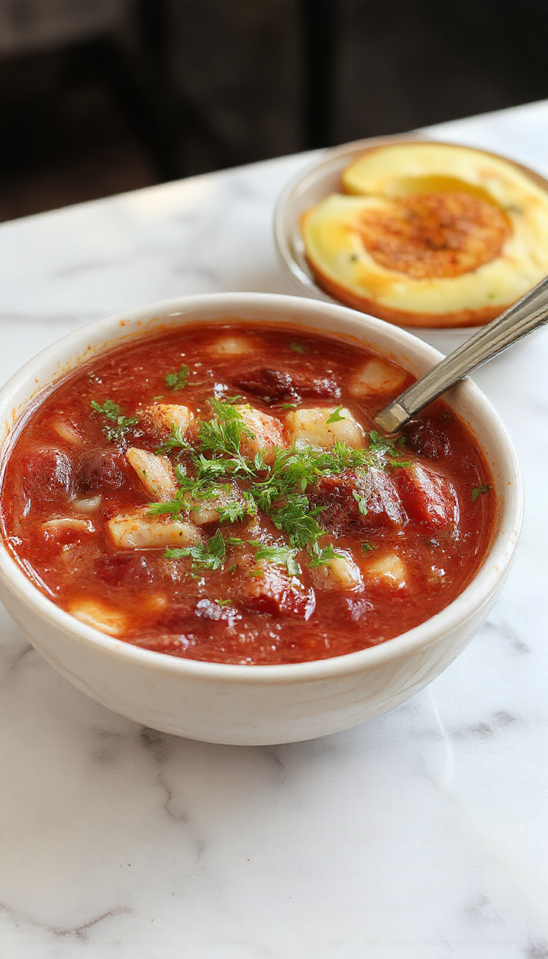 A clear bowl of vibrant low-calorie high-protein soup garnished with fresh herbs, featuring colorful vegetables and tender chunks of chicken, presented on a rustic wooden table with a light, clean background.