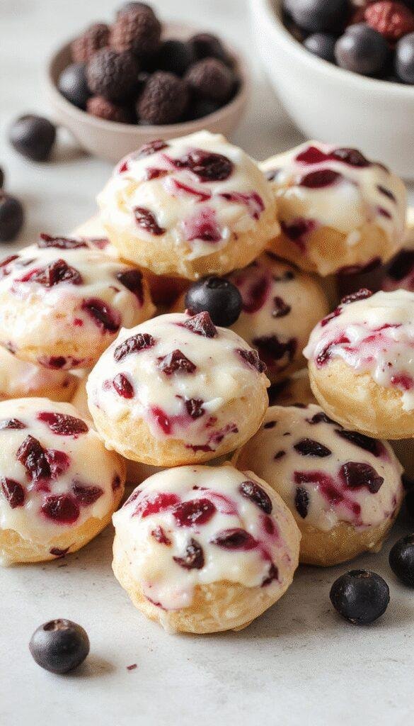 Close-up of Heavenly Swirled Blueberry Yogurt Bites arranged on a white plate, showcasing their colorful swirl patterns and creamy texture.