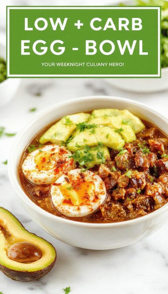 A colorful low-carb egg roll bowl featuring shredded vegetables, sliced grilled chicken, and a drizzle of soy sauce, served in a white bowl.