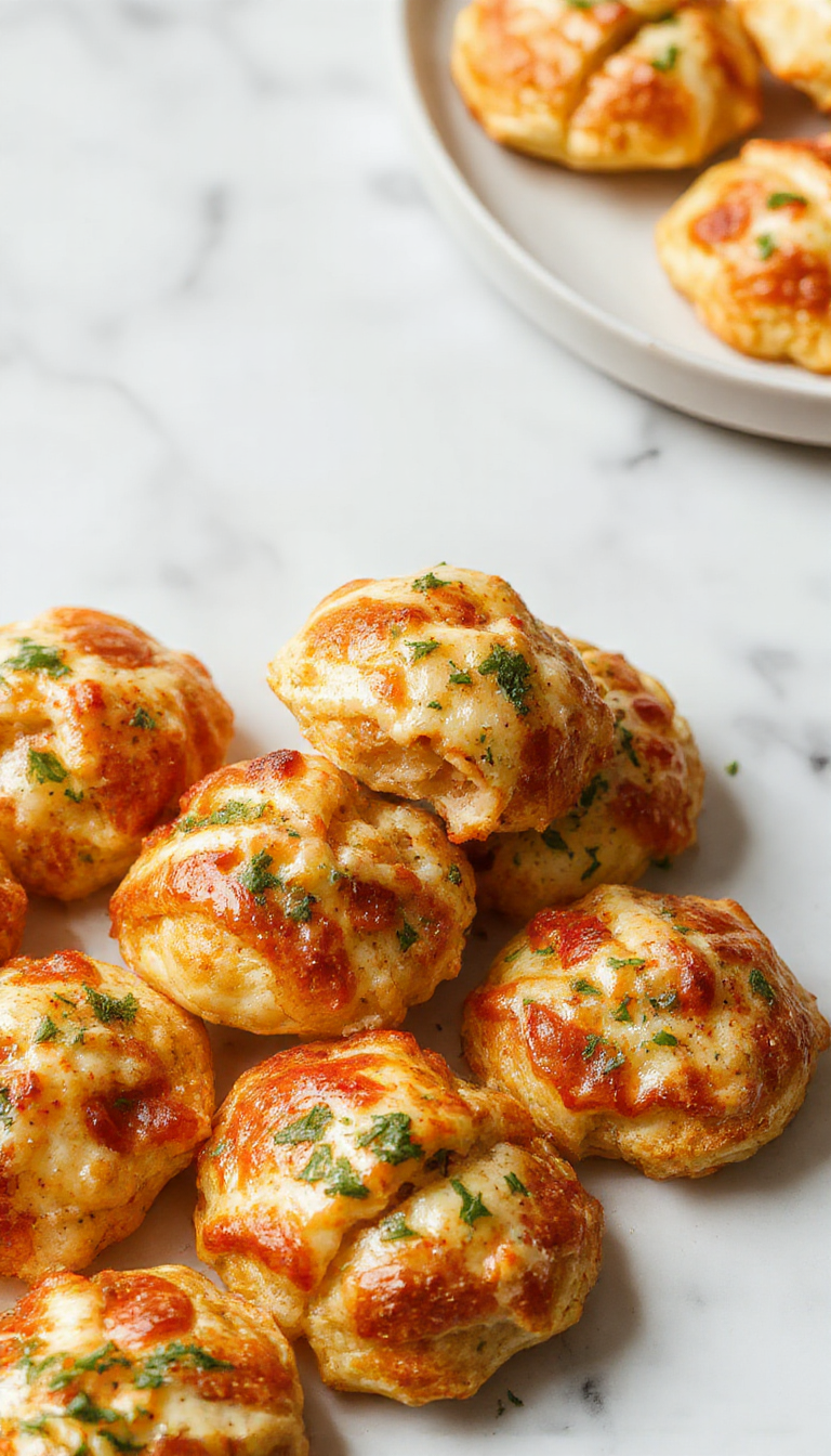 Colorful assortment of mini crescent roll pizzas arranged on a rustic wooden platter. The golden-brown crescent edges are crispy, topped with bubbling melted cheese, vibrant pepperoni slices, diced green peppers, and cherry tomatoes. The background features a casual dining setup with a fall-themed napkin and fresh herbs for garnish, emphasizing a cozy family meal.