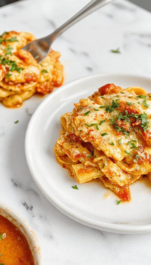 A vibrant plate of Cajun chicken pasta featuring perfectly cooked fettuccine coated in a creamy, spicy Cajun sauce. Juicy chicken slices are nestled atop the pasta, garnished with chopped green onions and red pepper flakes, served on a white plate with a rustic wooden background and a bowl of extra sauce.
