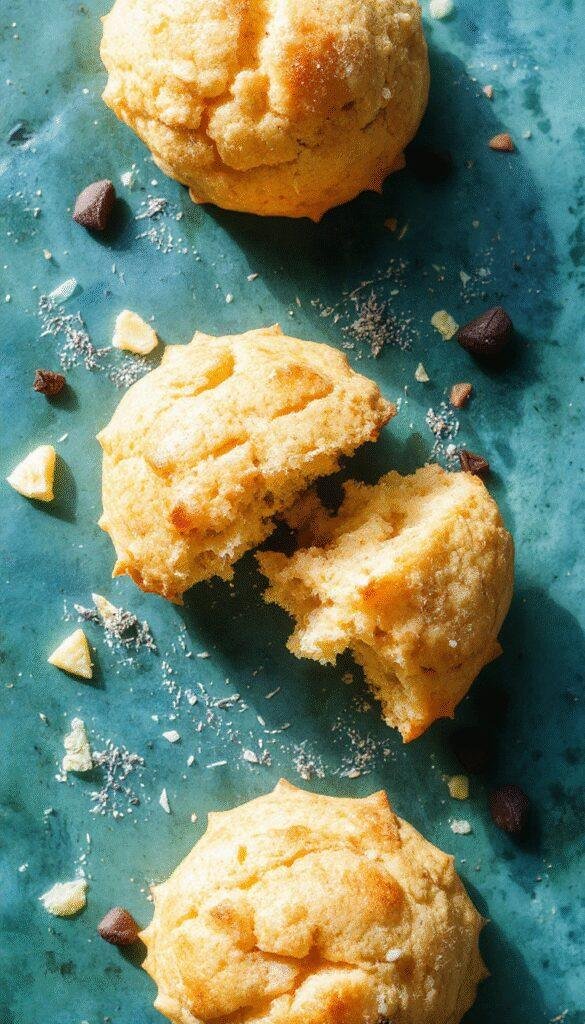 Golden Sun-Kissed Butter Swim Biscuits fresh out of the oven, showcasing their flaky layers and buttery aroma on a rustic wooden table.