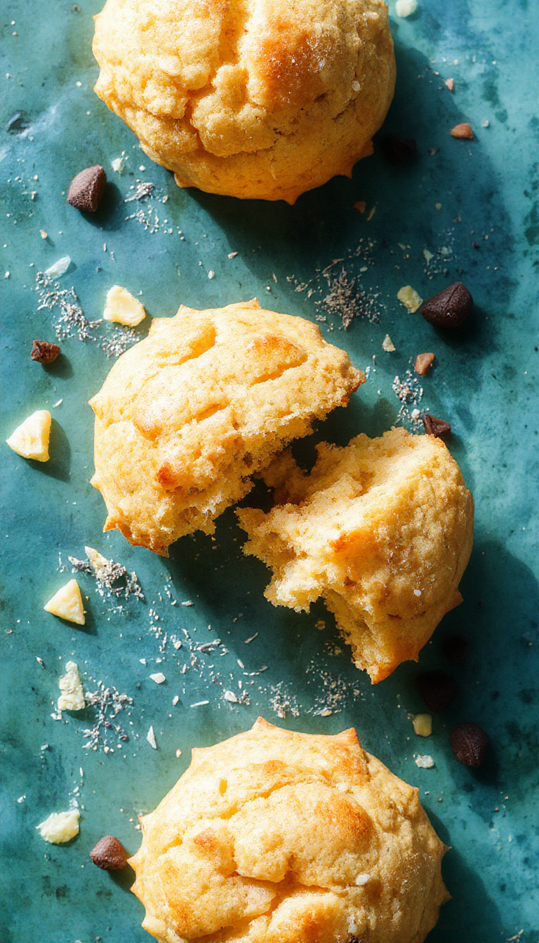 Golden Sun-Kissed Butter Swim Biscuits fresh out of the oven, showcasing their flaky layers and buttery aroma on a rustic wooden table.