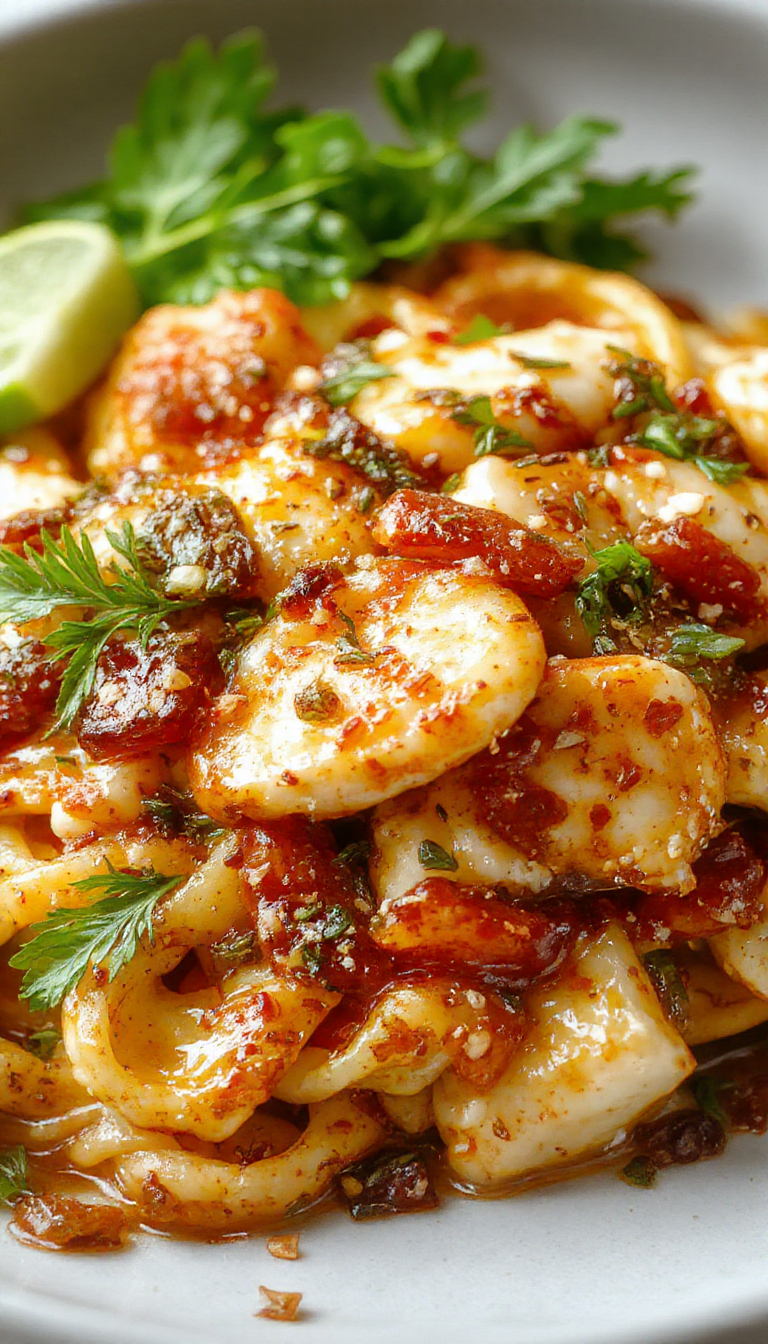 A vibrant plate of Zesty Honey Pepper Chicken Pasta featuring grilled chicken strips, colorful bell peppers, and a glossy honey-pepper sauce garnished with fresh herbs.