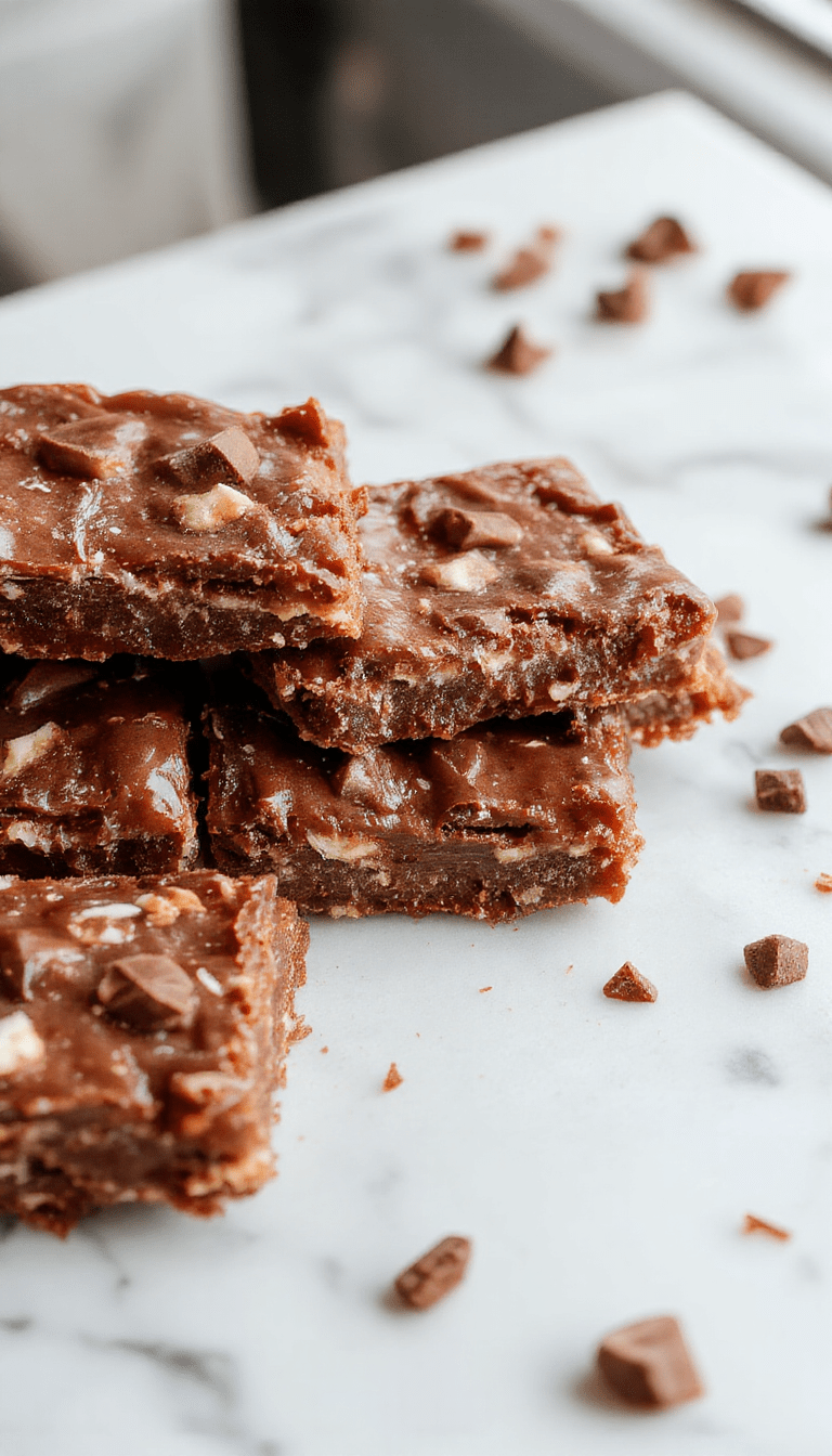 A close-up of a sinfully delicious turtle bars showcasing glossy caramel layer topped with rich chocolate and chopped pecans, arranged beautifully on a white platter with a rustic wooden background.
