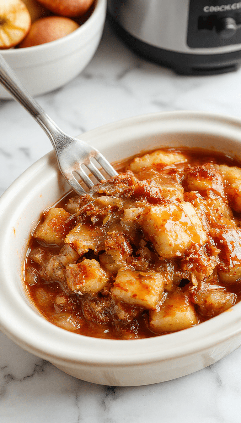 A vibrant image of a freshly baked caramel apple dump cake in a clear glass baking dish, topped with swirls of caramel sauce and garnished with sliced apples and a sprinkle of cinnamon, with a golden-brown crust and caramel drizzles visible from above, styled on a rustic wooden table with a cozy autumn background.