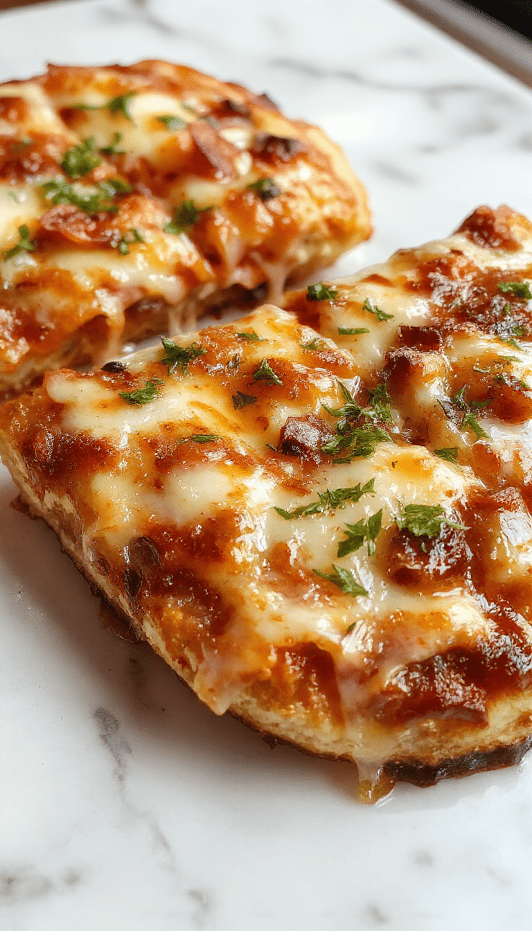 A close-up of a golden-brown pizza topped with caramelized onion slices, melted cheese, and fresh herbs, served on a rustic wooden board with a crispy crust and vibrant onion caramel tones.