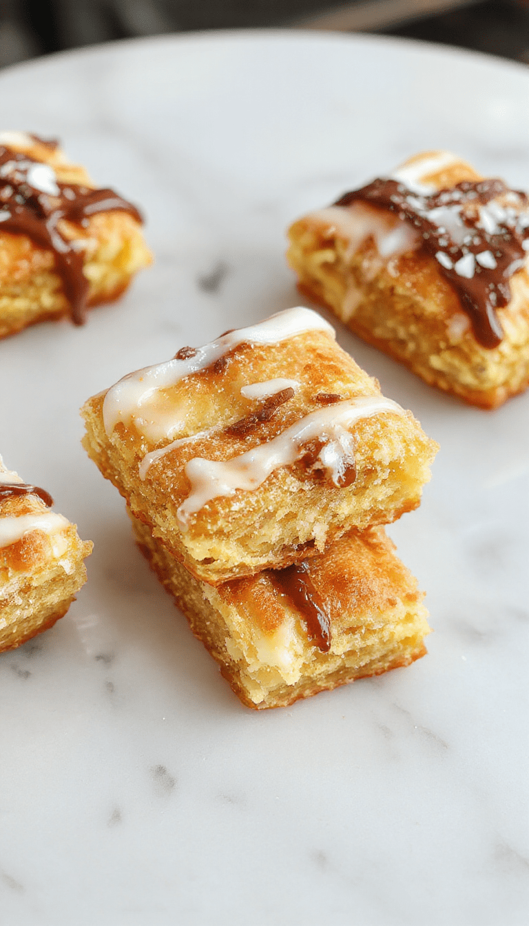 Beautifully arranged classic cannoli squares featuring crispy golden crust topped with creamy ricotta filling and chocolate chips, garnished with powdered sugar on a white plate with a rustic wooden background.