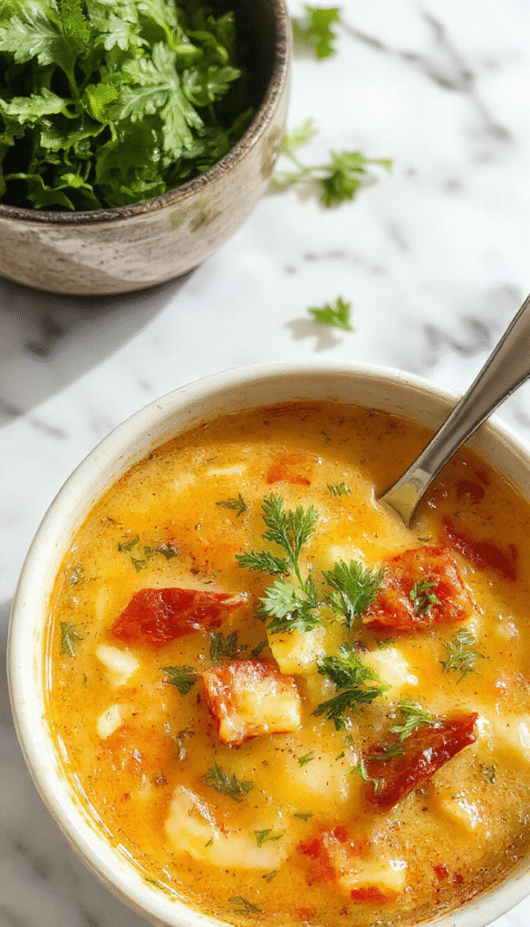 A vibrant bowl of Italian Penicillin Soup with chunks of tender chicken, fresh herbs, and colorful vegetables in a rich, aromatic broth, plated on a rustic wooden table with toasted bread on the side.