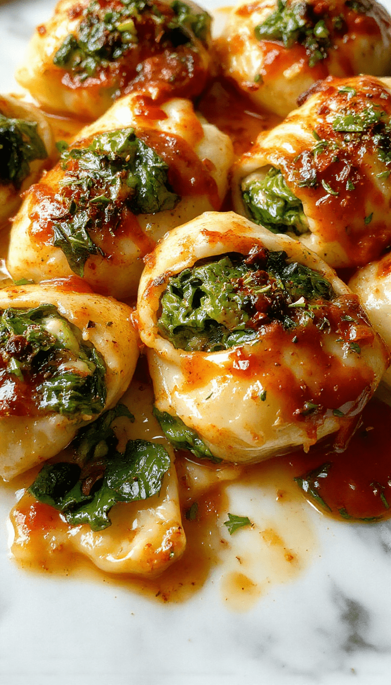 A vibrant plate of stuffed pasta shells filled with creamy ricotta and fresh spinach, topped with melted cheese and garnished with herbs, presented on a rustic wooden table with a side of cherry tomatoes and basil.