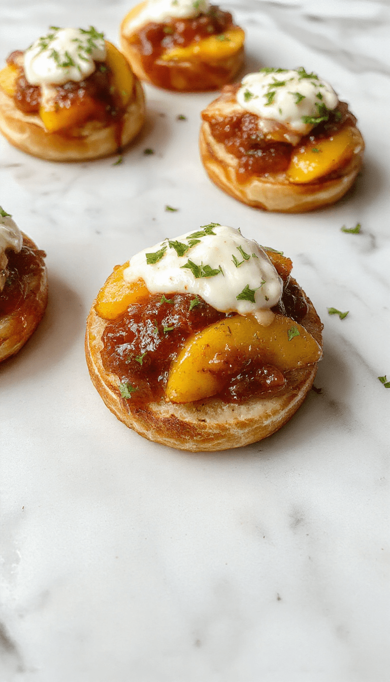 A vibrant plate of peach bruschetta showcasing ripe peach slices atop toasted baguette slices, generously spread with fluffy whipped ricotta, garnished with fresh mint leaves and a drizzle of honey, styled on a rustic wooden board with colorful background accents, highlighting the textures of juicy fruit and creamy cheese.