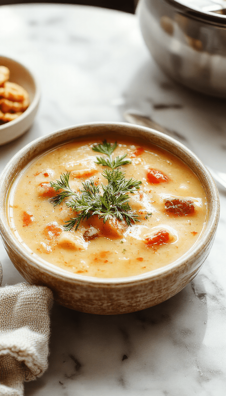 A vibrant bowl of hearty comfort soup featuring colorful vegetables, tender meat, and a rich broth, garnished with herbs, presented on a rustic wooden table with warm lighting highlighting the textures and inviting atmosphere.