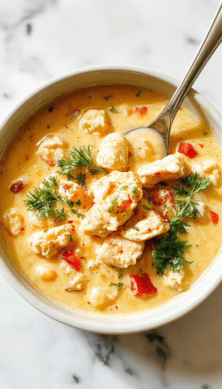 A vibrant bowl of creamy white chicken chili garnished with fresh cilantro and sliced jalapenos, with shredded chicken, white beans, and spices visible in a rich, smooth broth, set on a rustic wooden table with a spoon resting beside the bowl.