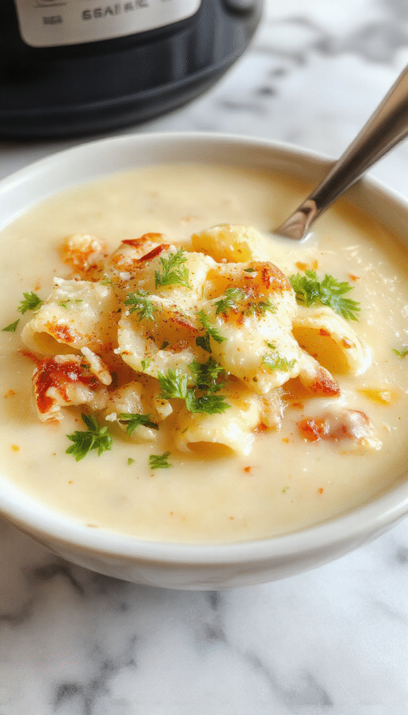 A vibrant bowl of creamy Parmesan pasta soup topped with freshly grated Parmesan cheese, garnished with chopped parsley, served in a white ceramic bowl on a rustic wooden table, with a spoon resting beside it. The soup displays a rich, smooth texture with golden pasta and melted cheese, inviting comfort and warmth.