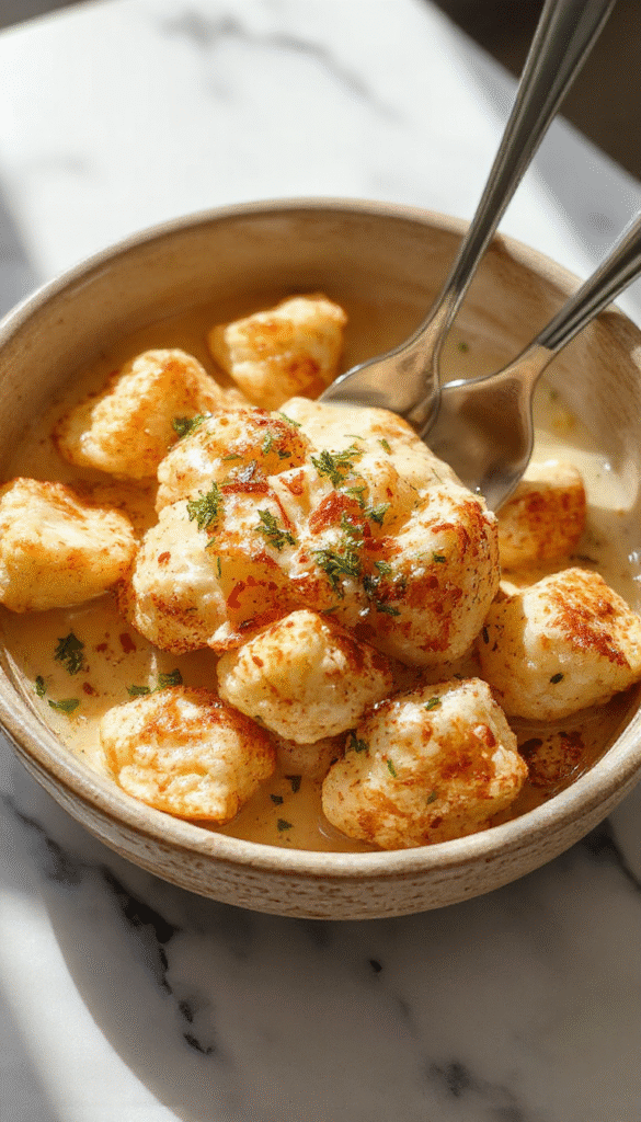 A vibrant white plate showcases tender cauliflower florets coated in a rich, golden butter sauce with sprinkles of fresh green herbs, styled elegantly with a rustic background and subtle garnishing.