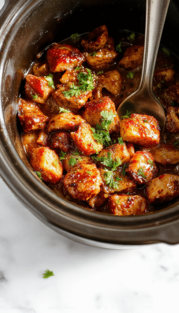 Colorful crockpot filled with simmering anti-inflammatory ingredients like turmeric, ginger, vegetables, and herbs. The dish is served in a rustic bowl, highlighting textures of tender vegetables and broth, with a cozy kitchen background and natural lighting.