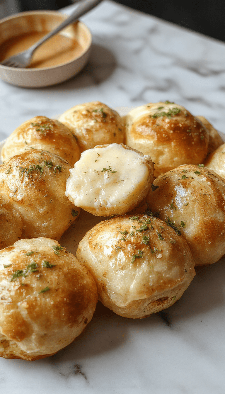 Warm, golden garlic butter bread rolls styled on a rustic wooden table, topped with melted butter and sprinkled with fresh parsley, showcasing their soft, fluffy interior and crispy exterior.