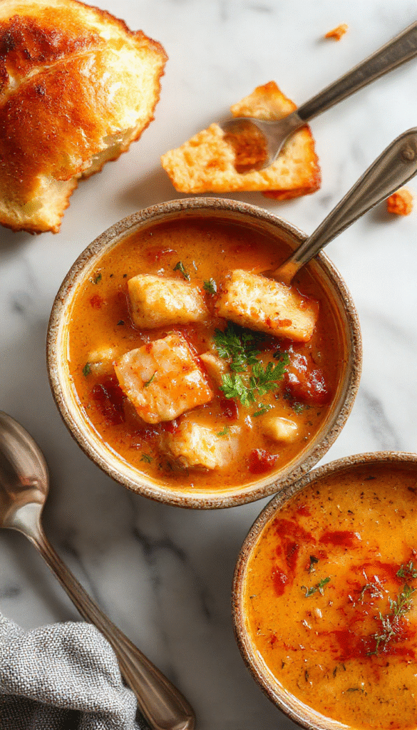 A steaming bowl of leftover turkey soup with shredded turkey, diced vegetables, and herbs, served in a rustic white bowl atop a wooden table, with fresh herbs and bread on the side, vibrant orange carrots, green celery, and tender turkey chunks highlighted.