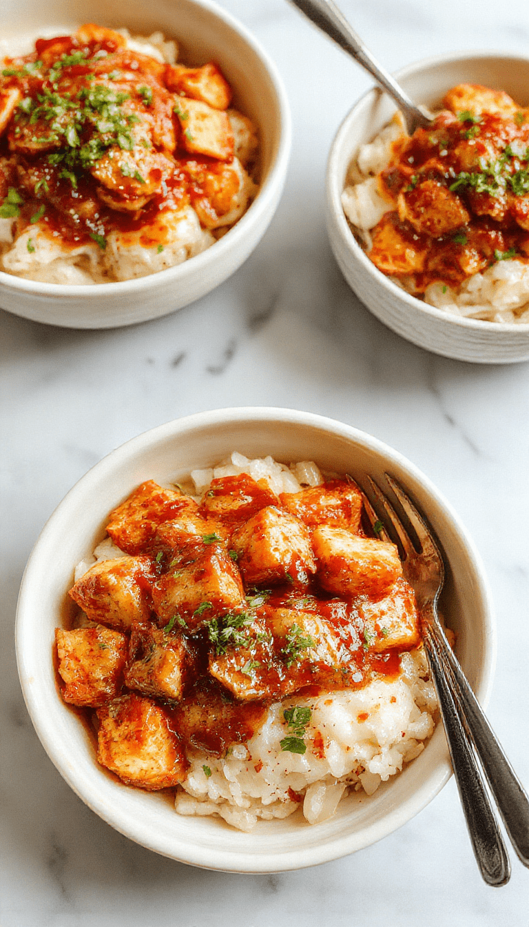 Colorful honey chipotle chicken rice bowl featuring grilled chicken glazed with a shiny honey chipotle sauce, topped with fresh cilantro, slices of lime, and vibrant vegetables. The dish is arranged on a rustic ceramic plate enhancing its appetizing look, with a slight drizzle of sauce highlighting the textures and inviting aroma.