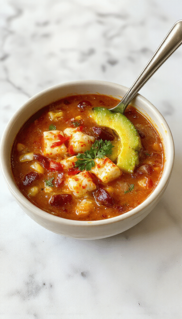 A vibrant bowl of taco soup featuring colorful ingredients like diced tomatoes, black beans, ground beef, and melted cheese, garnished with fresh cilantro and served with crispy tortilla chips on a rustic wooden table, showcasing rich textures and inviting presentation.