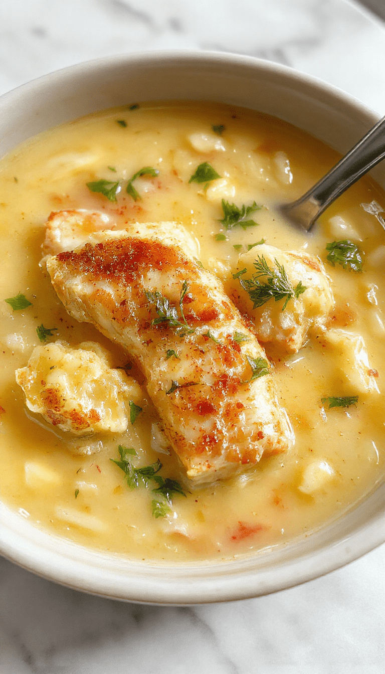 A vibrant bowl of Lemon Chicken Orzo Soup featuring tender chicken pieces, fluffy orzo pasta, bright yellow lemon slices and fresh herbs garnished on top, served in a rustic white bowl with a lemon wedge on the side, set against a light wooden table background with a spoon resting beside it, showcasing the rich textures and lively colors.