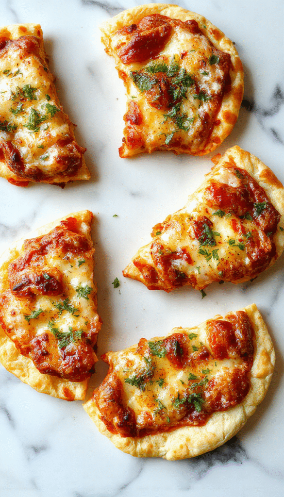 Colorful assortment of pita pizzas topped with vibrant vegetables, melted cheese, and various meats, arranged on a rustic wooden platter with fresh herbs, showcasing crispy crusts and gooey cheese textures, styled in a bright kitchen setting