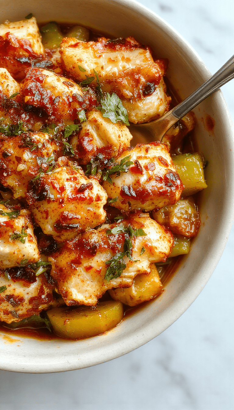 Colorful chicken fajita burrito bowl featuring grilled chicken strips, vibrant red and green bell peppers, and sliced onions on a bed of seasoned rice, topped with fresh cilantro and a dollop of sour cream, all arranged in a rustic bowl with a lively, inviting backdrop.