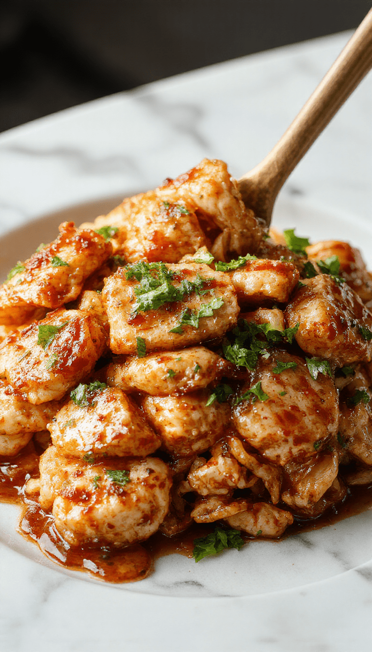 Colorful bowl of sticky garlic chicken noodles topped with chopped green onions and sesame seeds, showcasing golden-brown chicken strips coated in glossy garlic sauce, served over chewy noodles with vibrant vegetables, styled on a rustic wooden table
