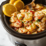 Colorful sweet Hawaiian crockpot chicken served in a white bowl with pineapple chunks, chopped green onions, and a glossy glaze. The chicken is tender and juicy, topped with fresh herbs, with a vibrant pineapple and dish background that accentuates the tropical, savory-sweet flavors.