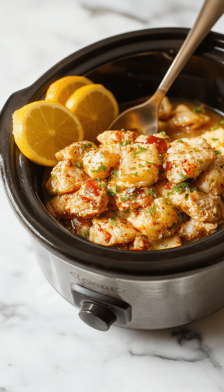 Colorful sweet Hawaiian crockpot chicken served in a white bowl with pineapple chunks, chopped green onions, and a glossy glaze. The chicken is tender and juicy, topped with fresh herbs, with a vibrant pineapple and dish background that accentuates the tropical, savory-sweet flavors.