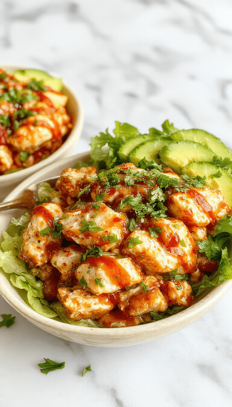 A vibrant plate featuring colorful Southwest Chicken Burrito Bowls with seasoned chicken, fresh avocado slices, black beans, corn, diced tomatoes, and shredded cheese, all arranged neatly on a rustic wooden table with a backdrop of lime wedges and spicy salsa, showcasing textures from moist chicken to crunchy vegetables and melted cheese.