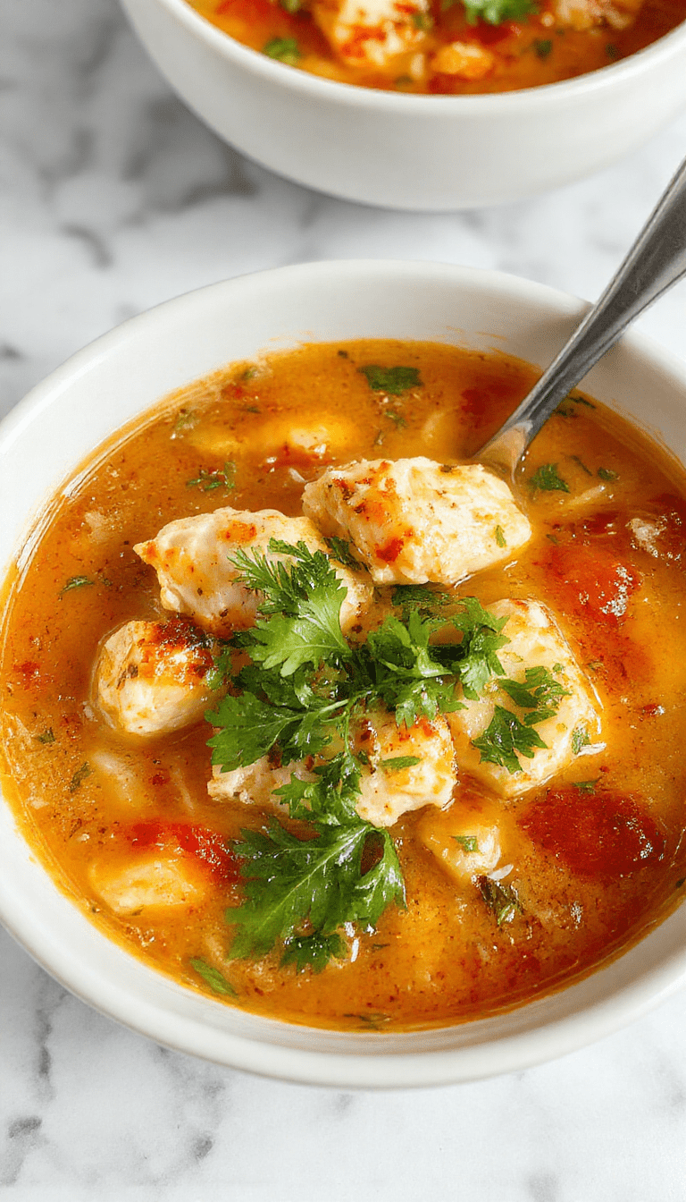 A vibrant bowl of Tuscan chicken soup featuring tender shredded chicken, colorful cherry tomatoes, leafy basil, and creamy beans, garnished with grated Parmesan on a rustic wooden table with gold-toned cutlery and fresh herbs