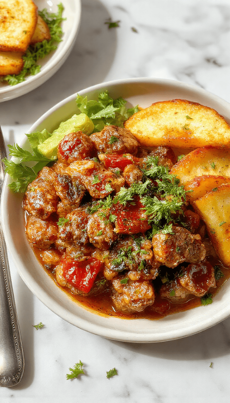 Colorful plated dinner featuring chicken and vegetable stir-fry on a white plate, vibrant bell peppers, broccoli, and carrots with a side of rice, styled casually on a wooden table with a fork and chopsticks.