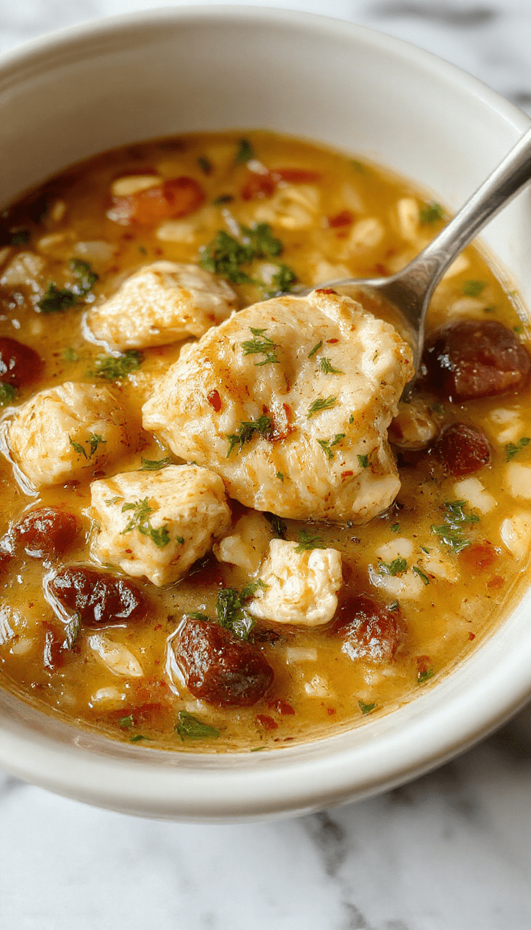 A steaming bowl of hearty chicken and wild rice soup with chunks of tender chicken, vibrant orange carrots, and green herbs on top, served in a rustic white bowl with a spoon, set against a warm wooden table background, evoking comfort and home-cooked warmth.